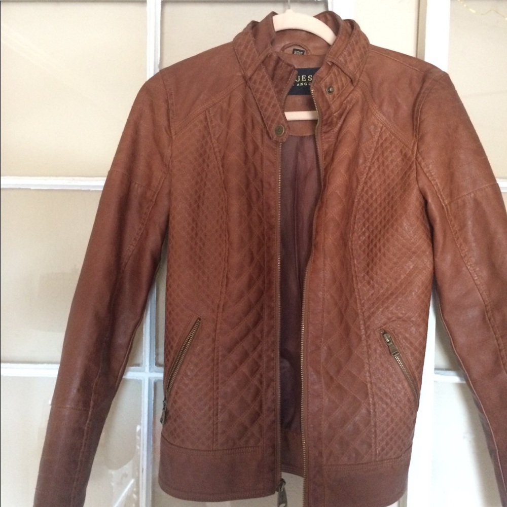 Guess Jacket fitted, brown, faux leather